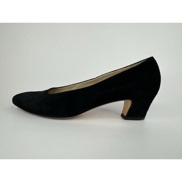 Vintage Salvatore Ferragamo Womans Black Suede Pumps Size 8B Kitten Block Heels - Picture 1 of 11